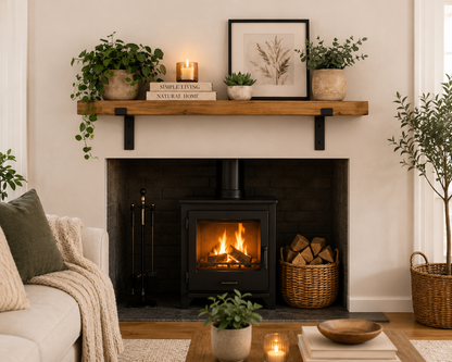 Rustic Mantel Shelf – Solid Wood Fireplace Beam | Floating Mantelpiece Shelf | Handmade Look | Multiple Sizes