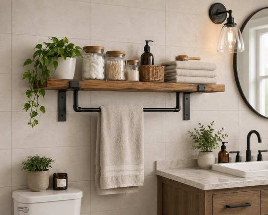 Étagère de cuisine rustique en bois avec crochets et supports | Porte-tasses mural | Étagère de station café de style ferme