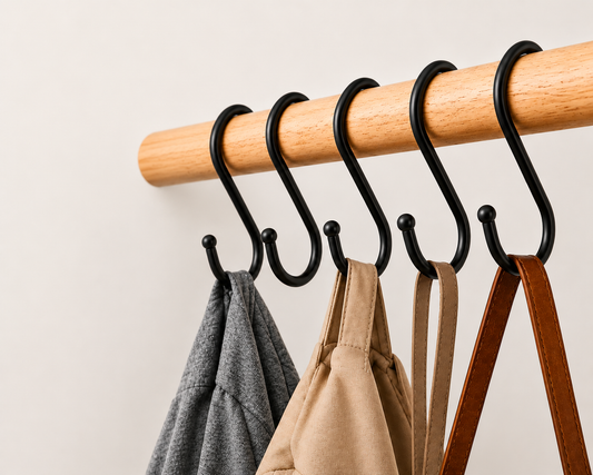5 Pack Stainless Steel or Black S Hooks | Heavy Duty Hanging Hooks for Kitchen, Wardrobe, Garage & Bathroom