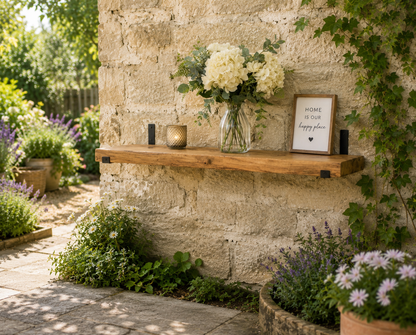 Étagère de cuisine rustique en bois avec crochets et supports | Porte-tasses mural | Étagère de station café de style ferme