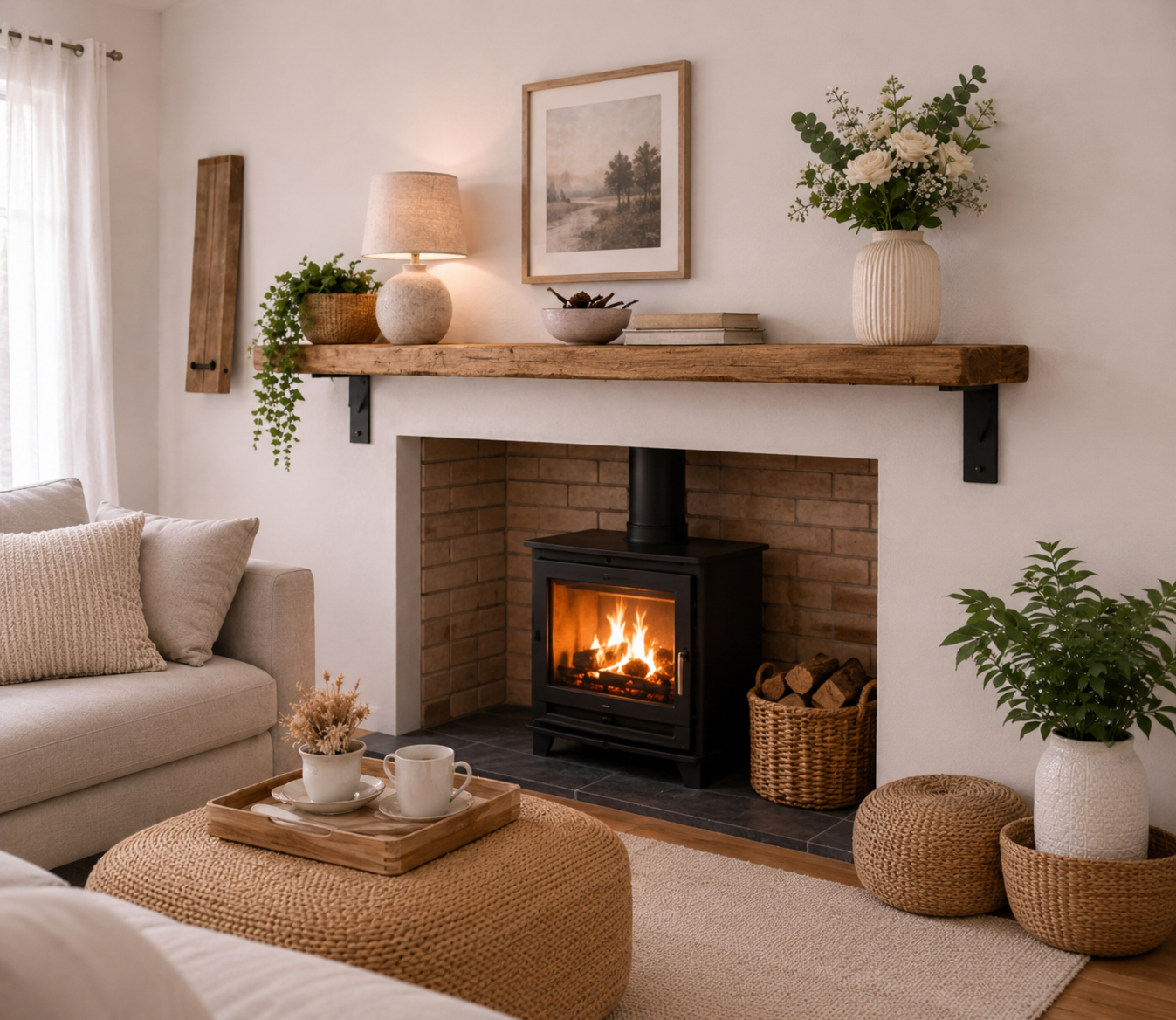 Rustic Mantel Shelf – Solid Wood Fireplace Beam | Floating Mantelpiece Shelf | Handmade Look | Multiple Sizes