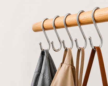 5 Pack Stainless Steel or Black S Hooks | Heavy Duty Hanging Hooks for Kitchen, Wardrobe, Garage & Bathroom
