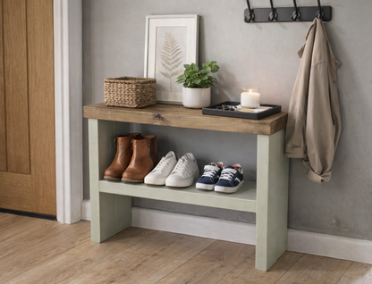 Rustic Wooden Shoe Rack Bench 33cm Deep | Hallway Storage Bench | Entryway Shoe Storage Shelf | Handmade Shoe Organiser