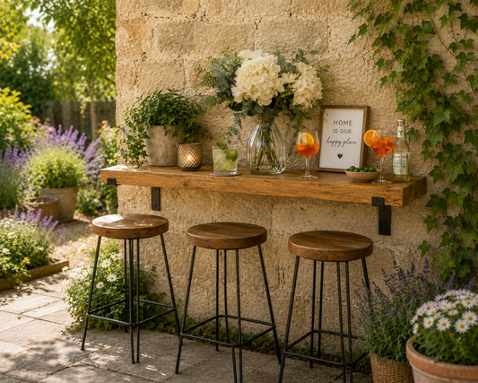 Étagère de cuisine rustique en bois avec crochets et supports | Porte-tasses mural | Étagère de station café de style ferme