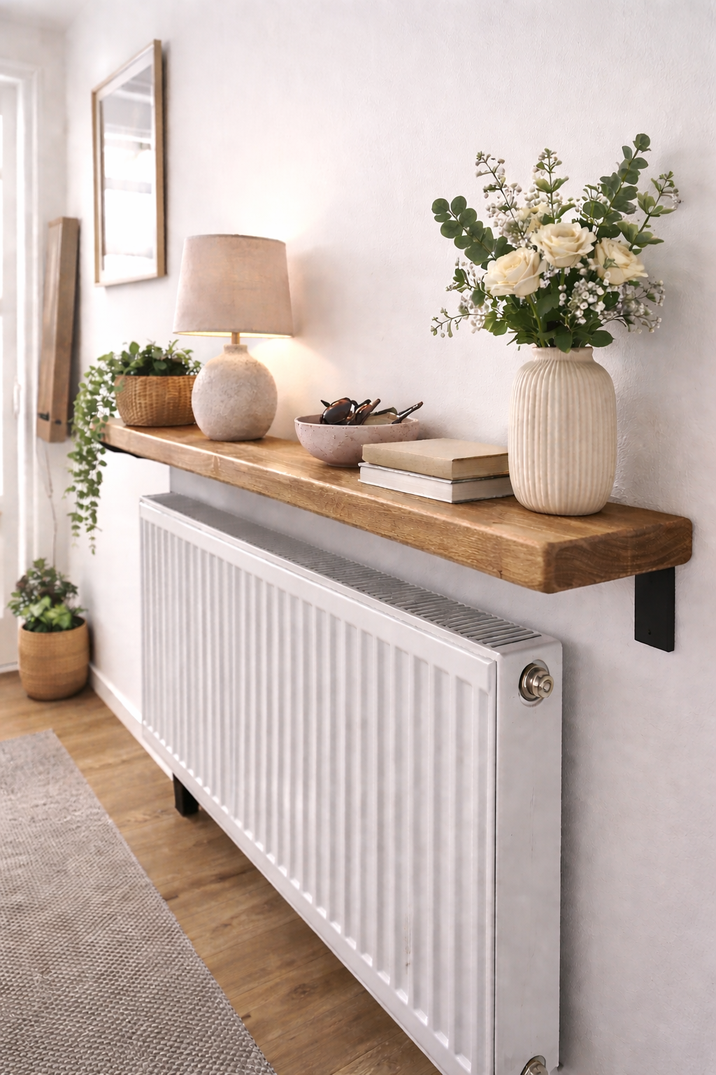 Étagère de cuisine rustique en bois avec crochets et supports | Porte-tasses mural | Étagère de station café de style ferme