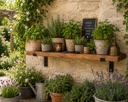 Étagère de cuisine rustique en bois avec crochets et supports | Porte-tasses mural | Étagère de station café de style ferme
