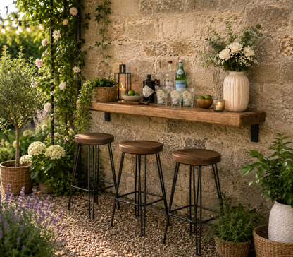 Étagère de cuisine rustique en bois avec crochets et supports | Porte-tasses mural | Étagère de station café de style ferme
